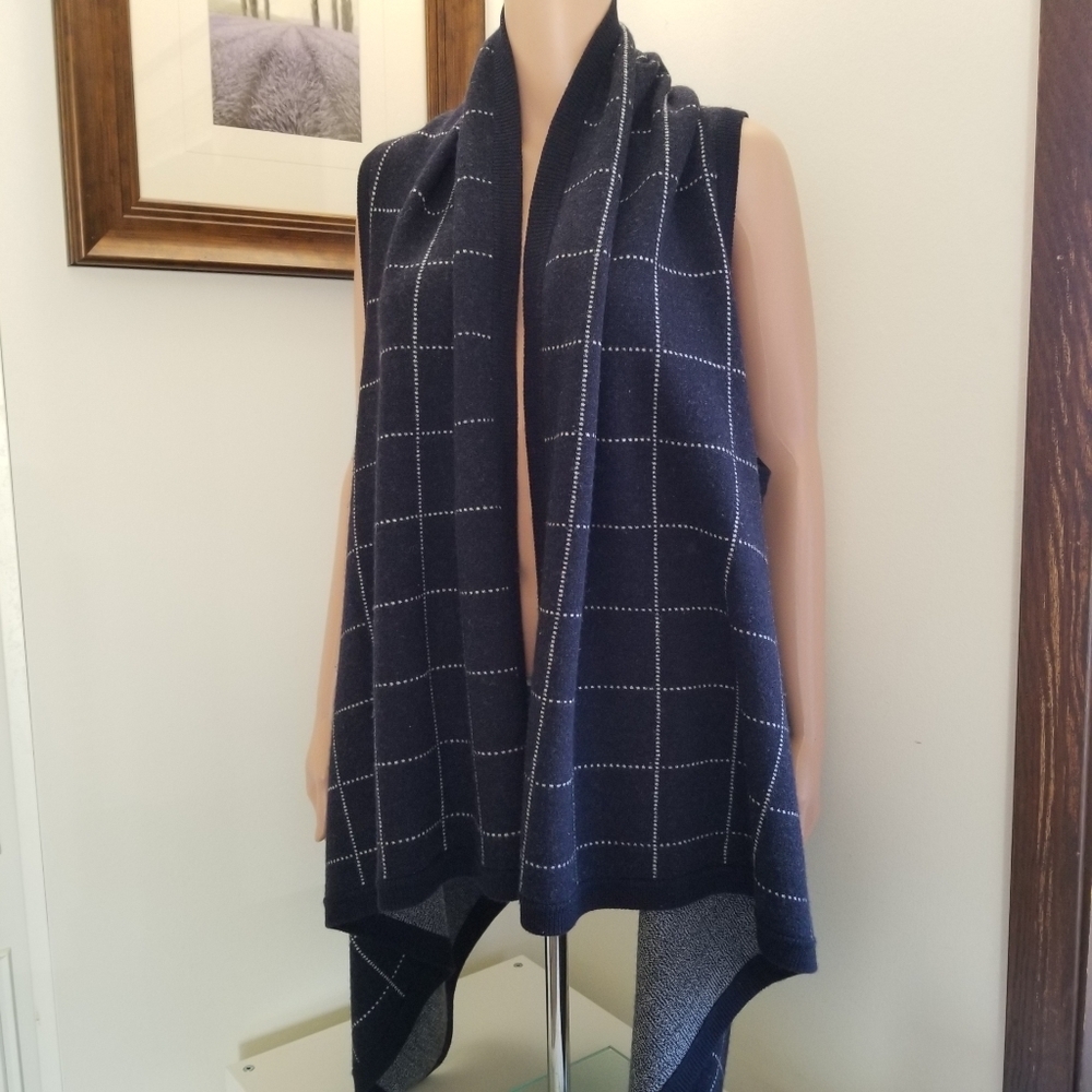 Madewell Wool Navy Blue Windowpane Sweater Vest OS